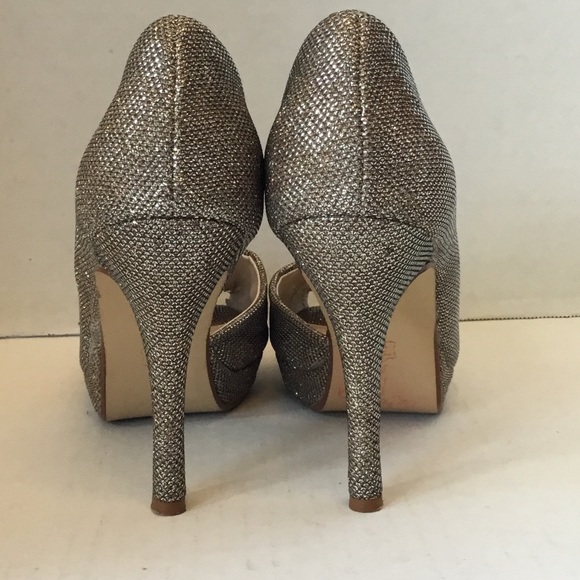 Caparros Baldwin Champagne Sparkle  Peep Toes Heel Pumps Stiletto - Picture 5 of 15